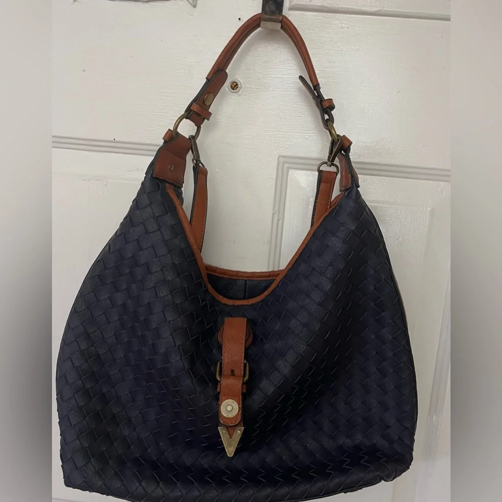 Simply Noelle Navy & Tan Large Woven Handbag